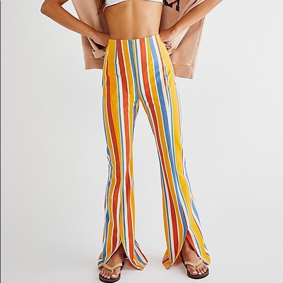 Free People Pants - NWOT Free People Real Deal Front Split Slit Flare Pants Striped Z41-15